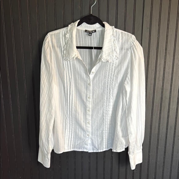J. Crew White Long Sleeve Pleated Button Down Shirt - Picture 1 of 4
